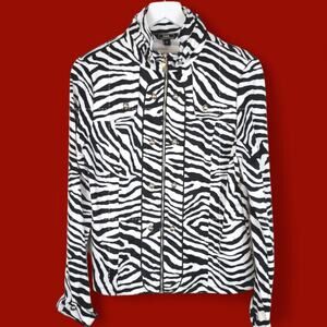 NEW Lisa International Animal Print Zebra Moto Zip Front Jacket Size Small